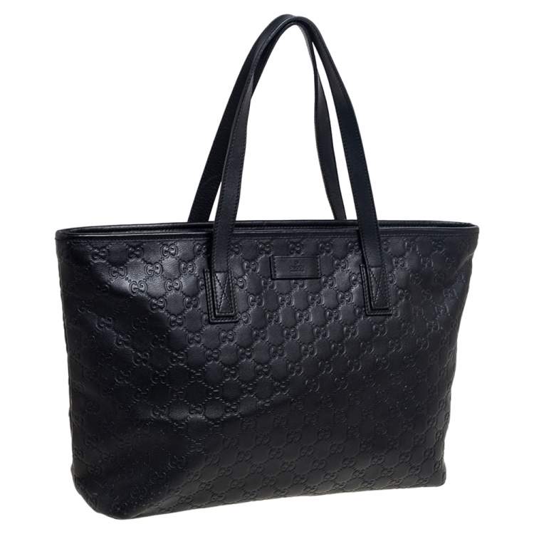 Pre Owned Gucci Black Guccissima Leather Zipped Shopper Tote