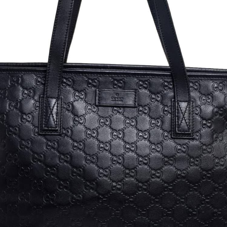 Pre Owned Gucci Black Guccissima Leather Zipped Shopper Tote