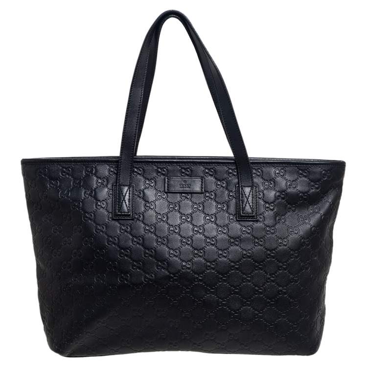 Pre Owned Gucci Black Guccissima Leather Zipped Shopper Tote