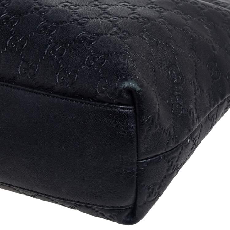 Pre Owned Gucci Black Guccissima Leather Zipped Shopper Tote