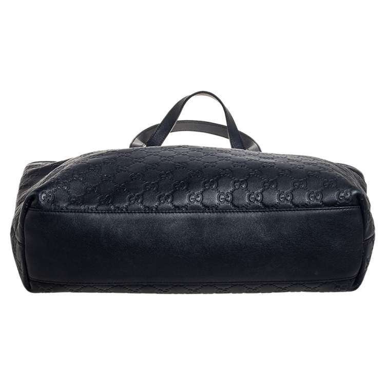 Pre Owned Gucci Black Guccissima Leather Zipped Shopper Tote