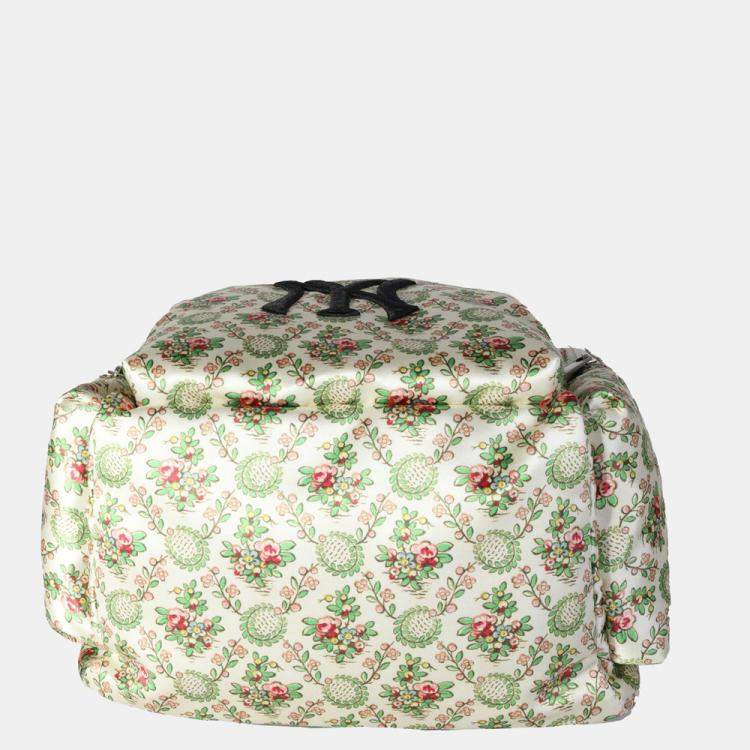 مملوكة مسبقًا Gucci Creme Multicolor Satin Floral Print NY Yankees Patch Backpack