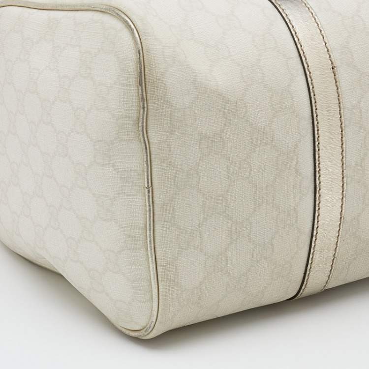 Pre Owned Gucci White/Silver GG Supreme Canvas And Leather Joy Boston Bag