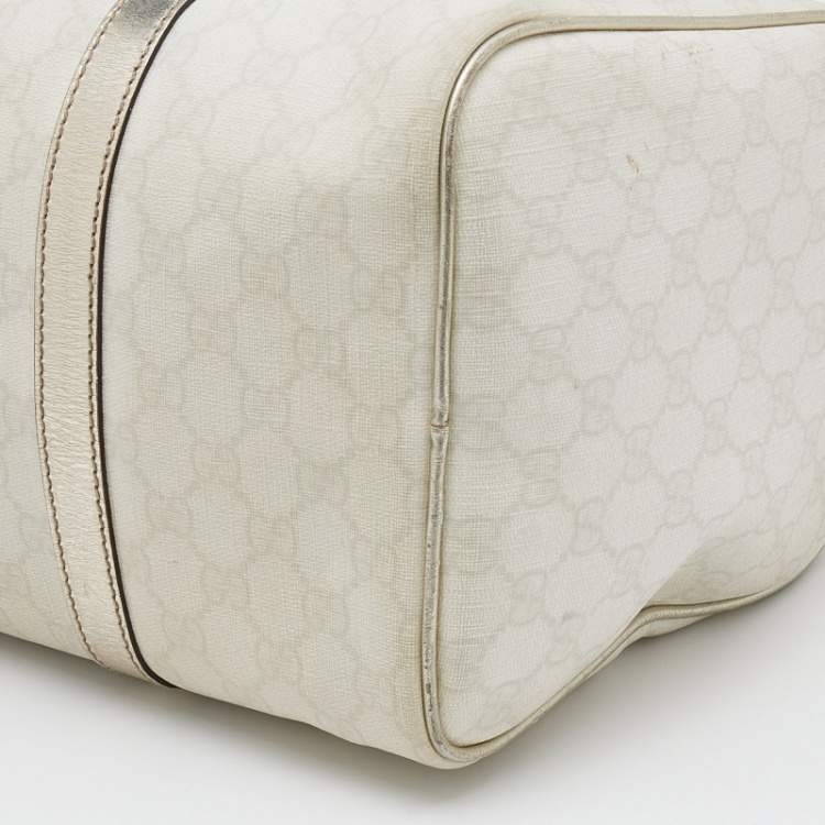 Pre Owned Gucci White/Silver GG Supreme Canvas And Leather Joy Boston Bag