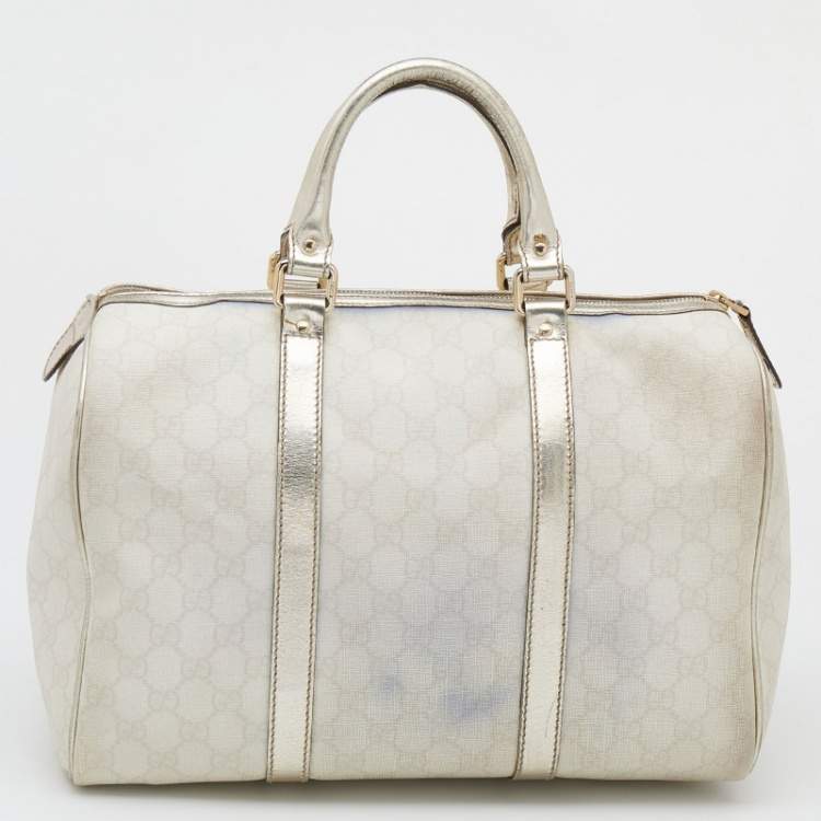 Pre Owned Gucci White/Silver GG Supreme Canvas And Leather Joy Boston Bag