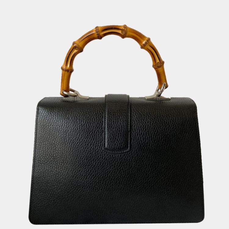 Pre Owned Gucci Black Canvas Leather Dionysus Bamboo Top Handle Bag 