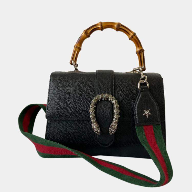 Pre Owned Gucci Black Canvas Leather Dionysus Bamboo Top Handle Bag 