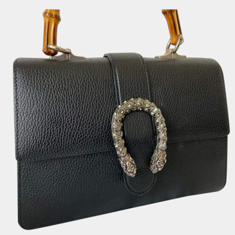 Pre Owned Gucci Black Canvas Leather Dionysus Bamboo Top Handle Bag 