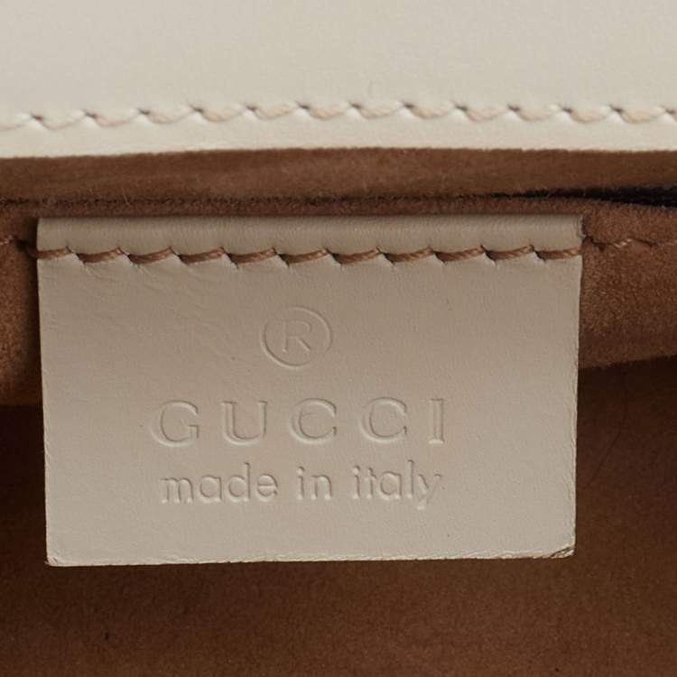 Pre Owned Gucci Off White Leather Mini Web Chain Sylvie Top Handle Bag