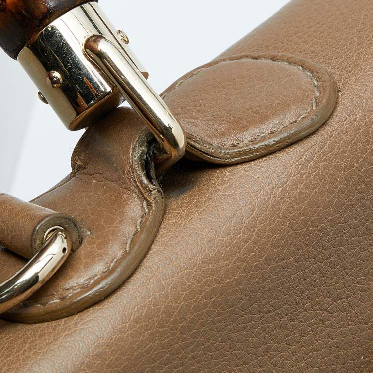 Pre Owned Gucci Brown Leather Large New Bamboo Tassel Top Handle bag