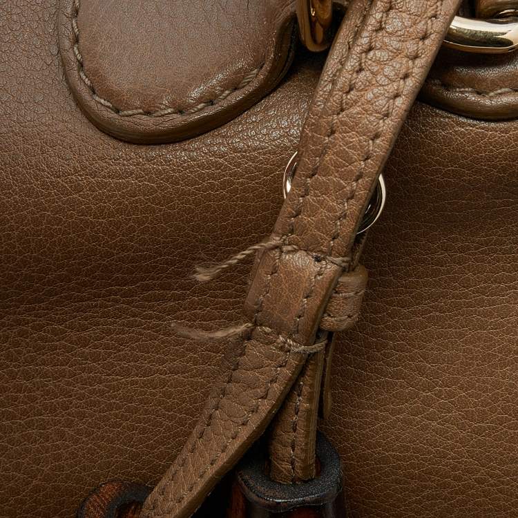 Pre Owned Gucci Brown Leather Large New Bamboo Tassel Top Handle bag
