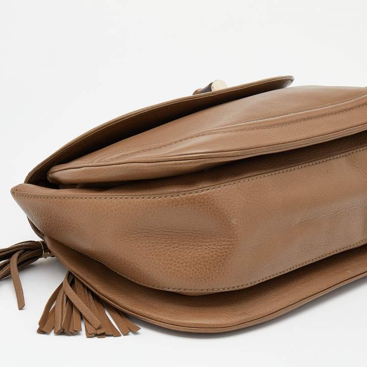 Pre Owned Gucci Brown Leather Large New Bamboo Tassel Top Handle bag