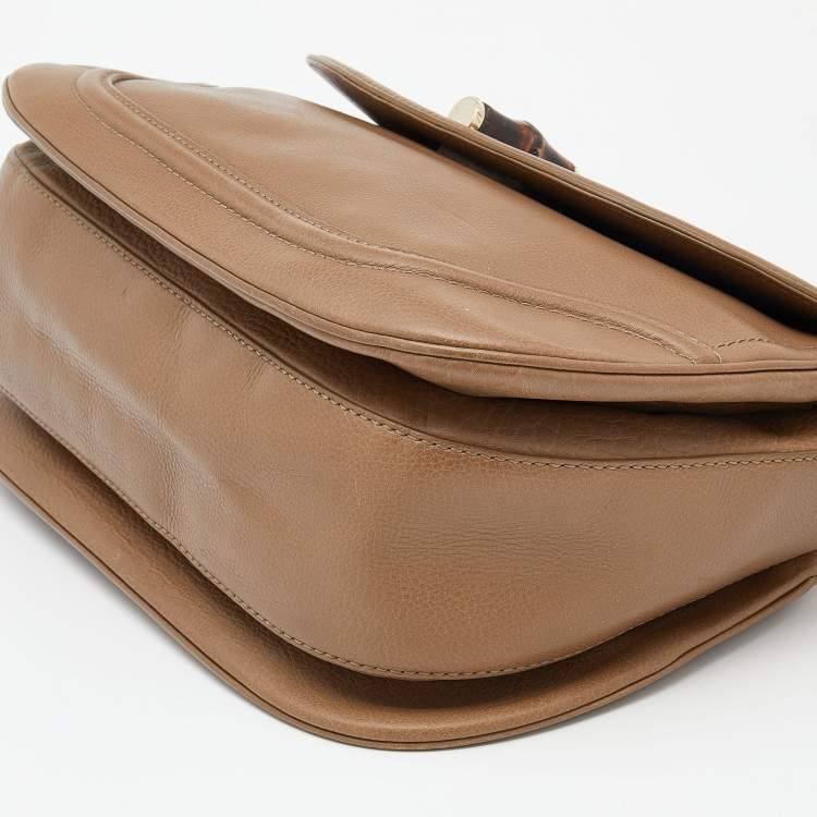 Pre Owned Gucci Brown Leather Large New Bamboo Tassel Top Handle bag