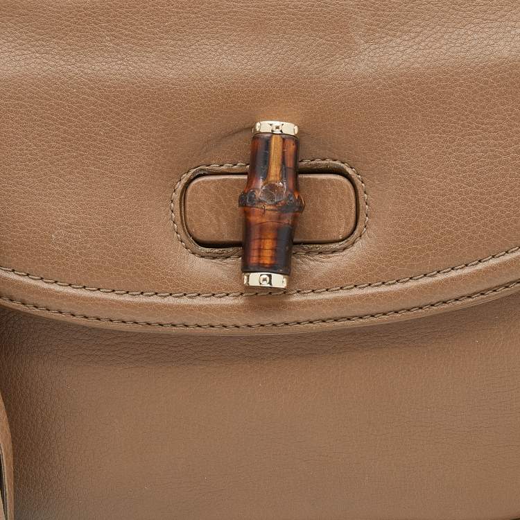 Pre Owned Gucci Brown Leather Large New Bamboo Tassel Top Handle bag
