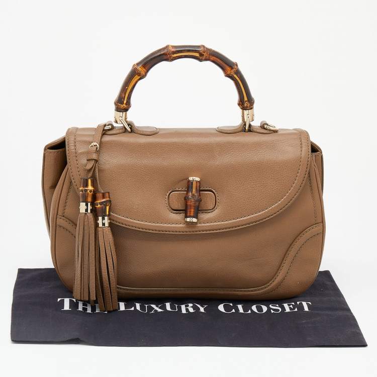 Pre Owned Gucci Brown Leather Large New Bamboo Tassel Top Handle bag