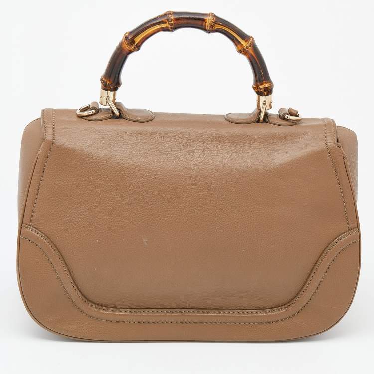 Pre Owned Gucci Brown Leather Large New Bamboo Tassel Top Handle bag