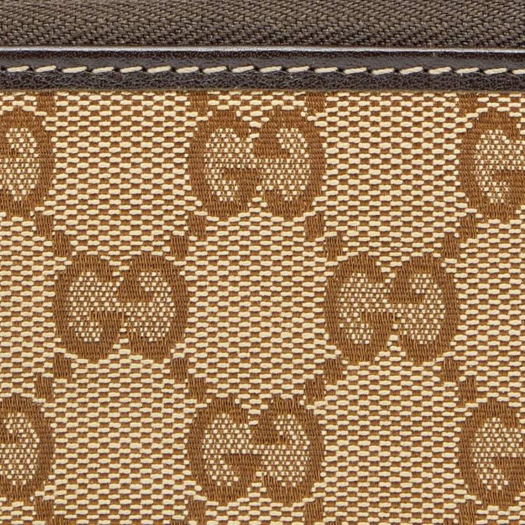 مملوكة مسبقًا Gucci Beige/Ebony GG Canvas and Leather Zip Around Card Case 
