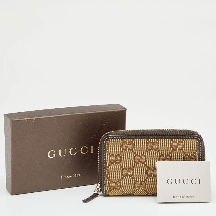 مملوكة مسبقًا Gucci Beige/Ebony GG Canvas and Leather Zip Around Card Case 