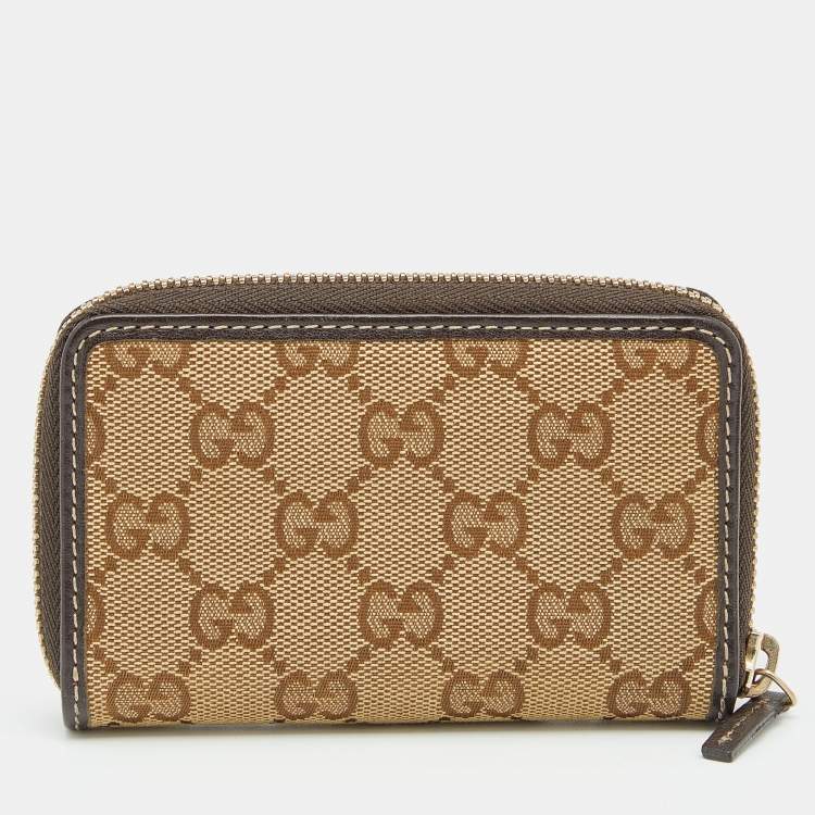 مملوكة مسبقًا Gucci Beige/Ebony GG Canvas and Leather Zip Around Card Case 