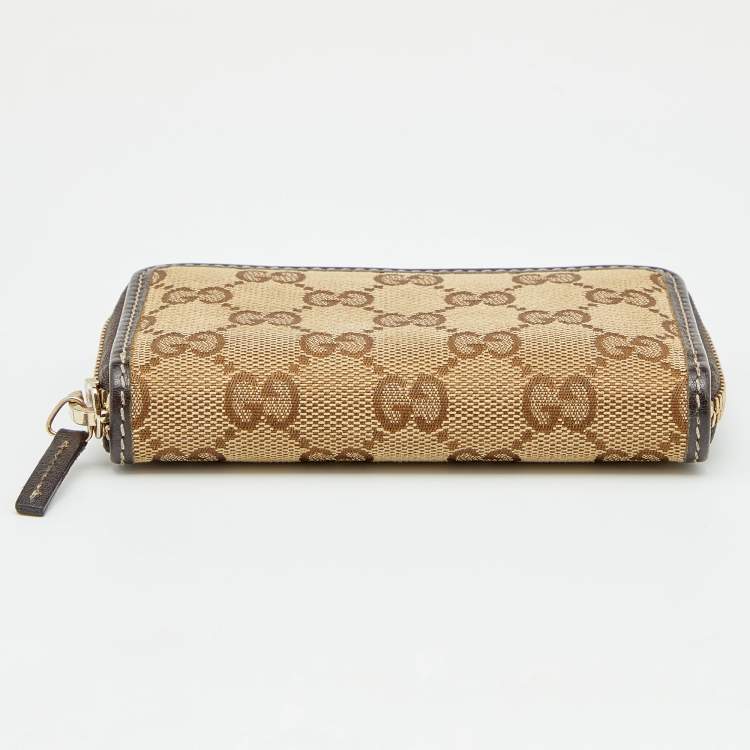 مملوكة مسبقًا Gucci Beige/Ebony GG Canvas and Leather Zip Around Card Case 
