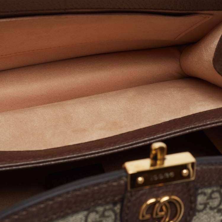 Pre Owned Gucci Beige/Brown Supreme Canvas And Leather Small Ophidia Top Handle Bag