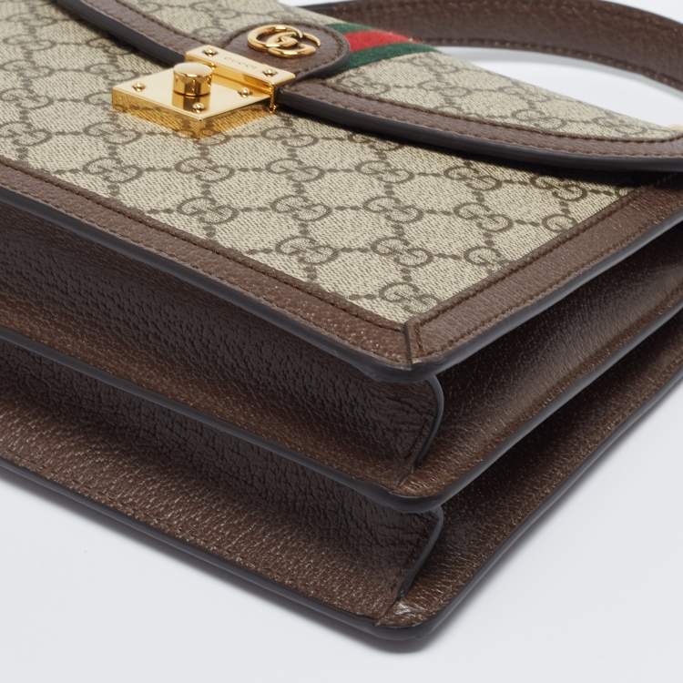 Pre Owned Gucci Beige/Brown Supreme Canvas And Leather Small Ophidia Top Handle Bag