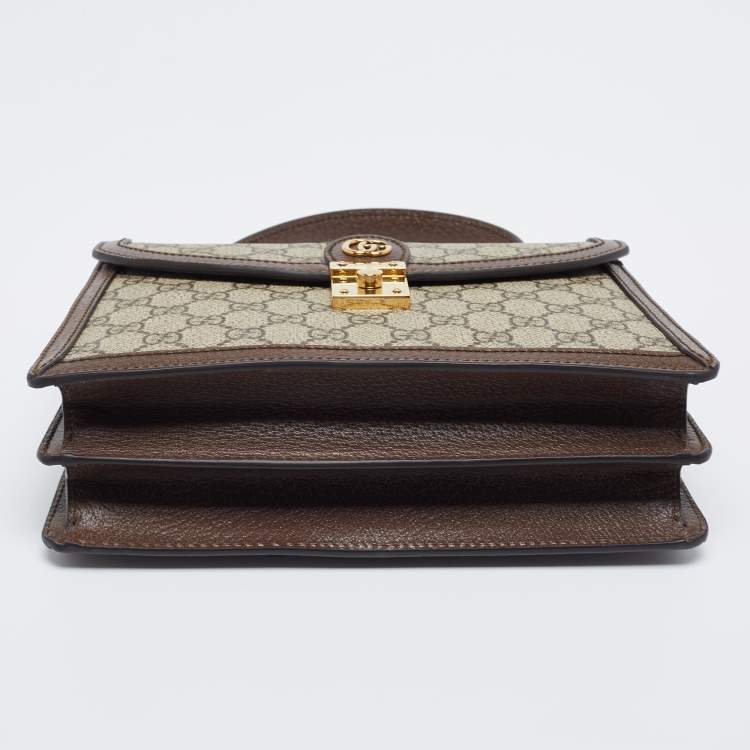 Pre Owned Gucci Beige/Brown Supreme Canvas And Leather Small Ophidia Top Handle Bag