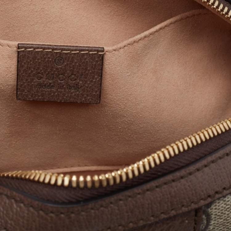Pre Owned Gucci Beige/Brown GG Supreme Canvas and Leather Small Ophidia Boston Bag
