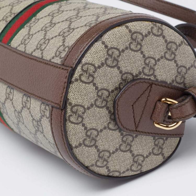 Pre Owned Gucci Beige/Brown GG Supreme Canvas and Leather Small Ophidia Boston Bag