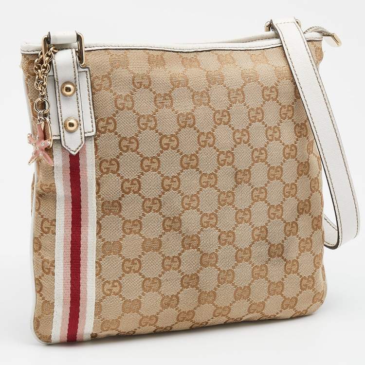 Pre Owned Gucci Beige/White GG Canvas And Leather Web Jolicoeur Charms Shoulder Bag