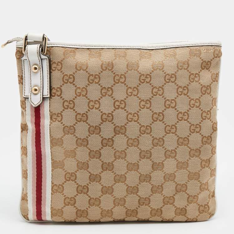 Pre Owned Gucci Beige/White GG Canvas And Leather Web Jolicoeur Charms Shoulder Bag