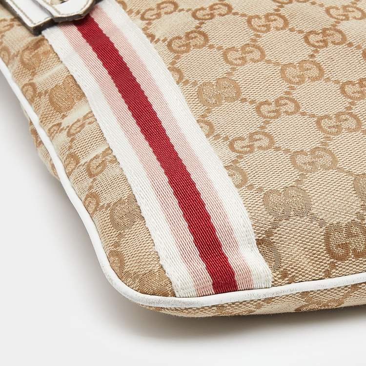 Pre Owned Gucci Beige/White GG Canvas And Leather Web Jolicoeur Charms Shoulder Bag