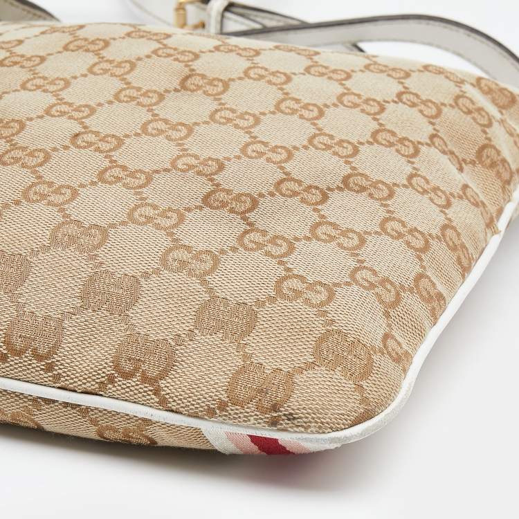 Pre Owned Gucci Beige/White GG Canvas And Leather Web Jolicoeur Charms Shoulder Bag