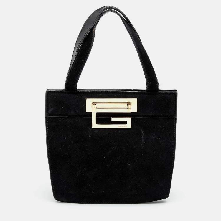 AUTH GUCCI VINTAGE SQUARE G LOCK GLOSSY LEATHER SHOULDER BAG PREOWNED BLACK