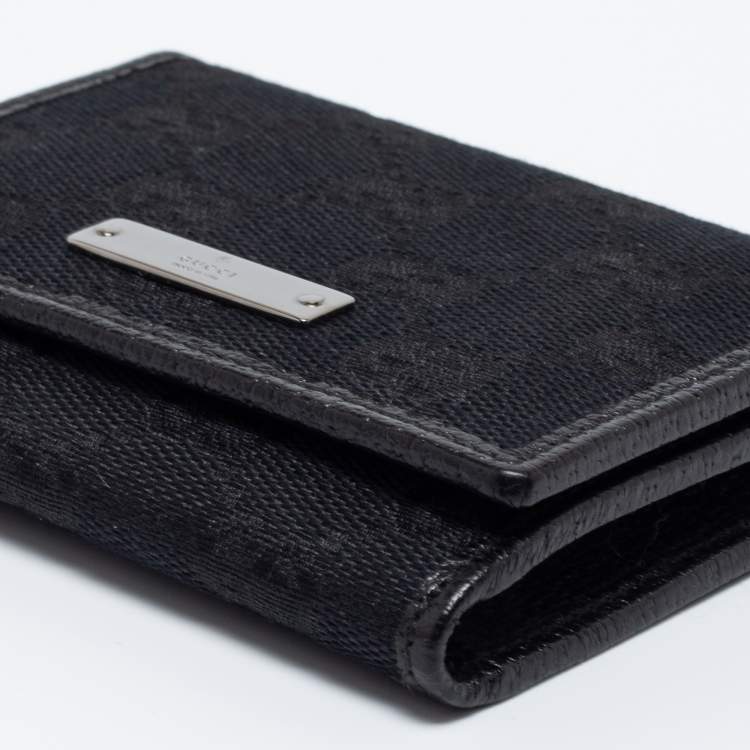 Pre Owned Gucci Black GG Canvas and Leather Flap Card Holder