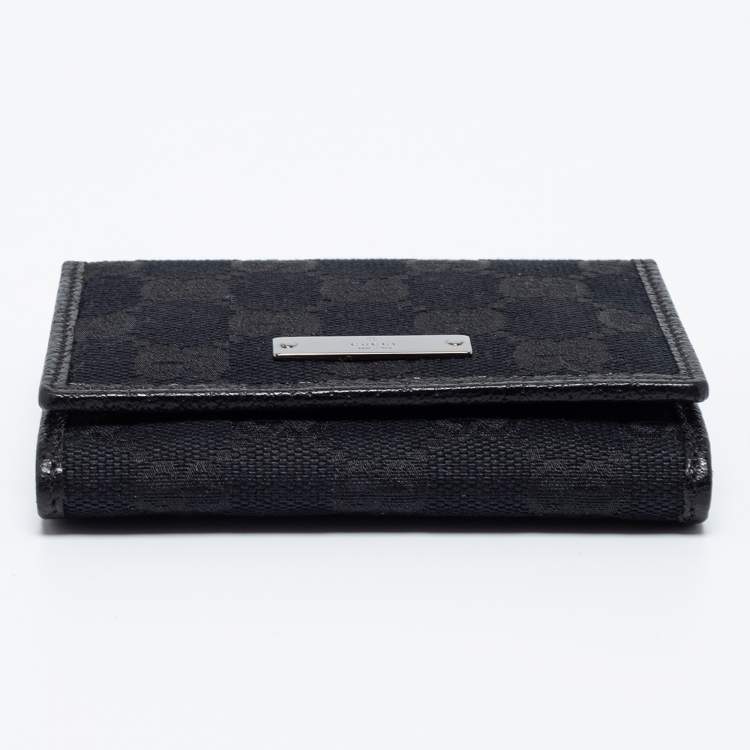 Pre Owned Gucci Black GG Canvas and Leather Flap Card Holder