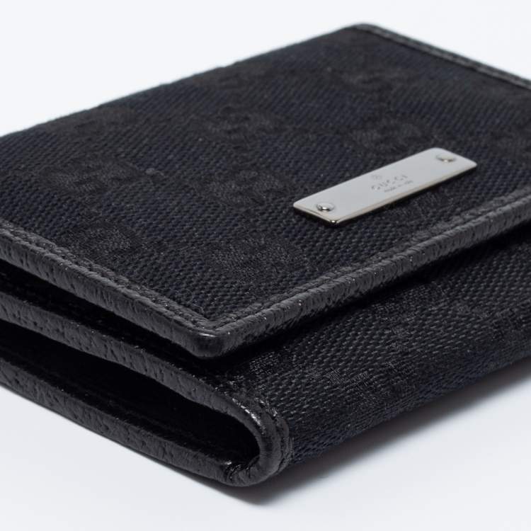 Pre Owned Gucci Black GG Canvas and Leather Flap Card Holder