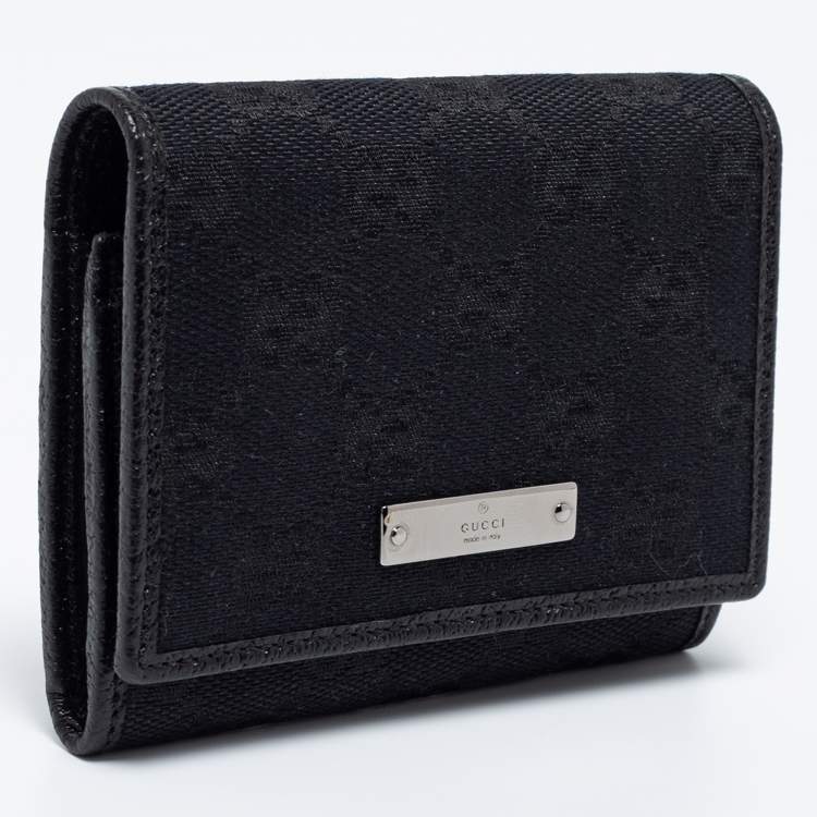 Pre Owned Gucci Black GG Canvas and Leather Flap Card Holder