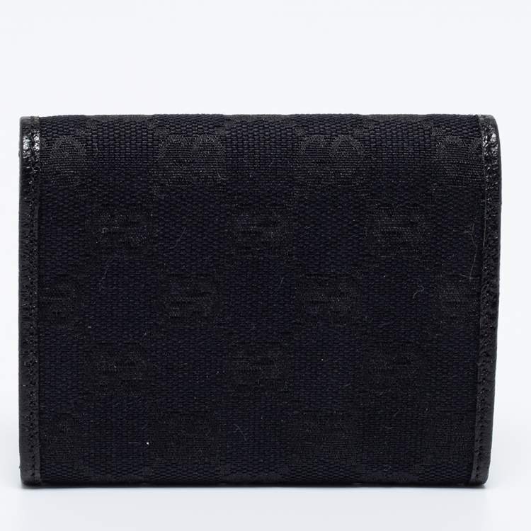 Pre Owned Gucci Black GG Canvas and Leather Flap Card Holder