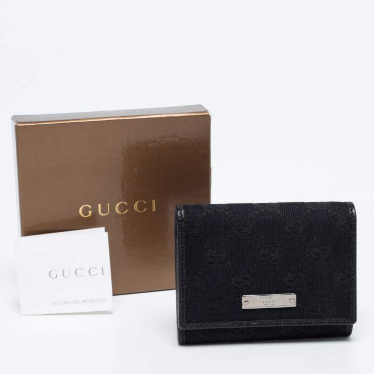 Pre Owned Gucci Black GG Canvas and Leather Flap Card Holder
