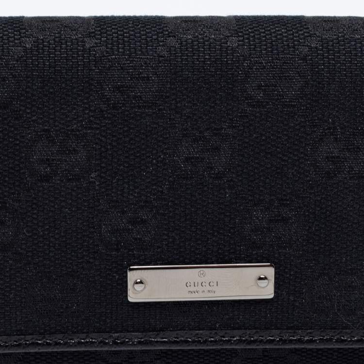 Pre Owned Gucci Black GG Canvas and Leather Flap Card Holder