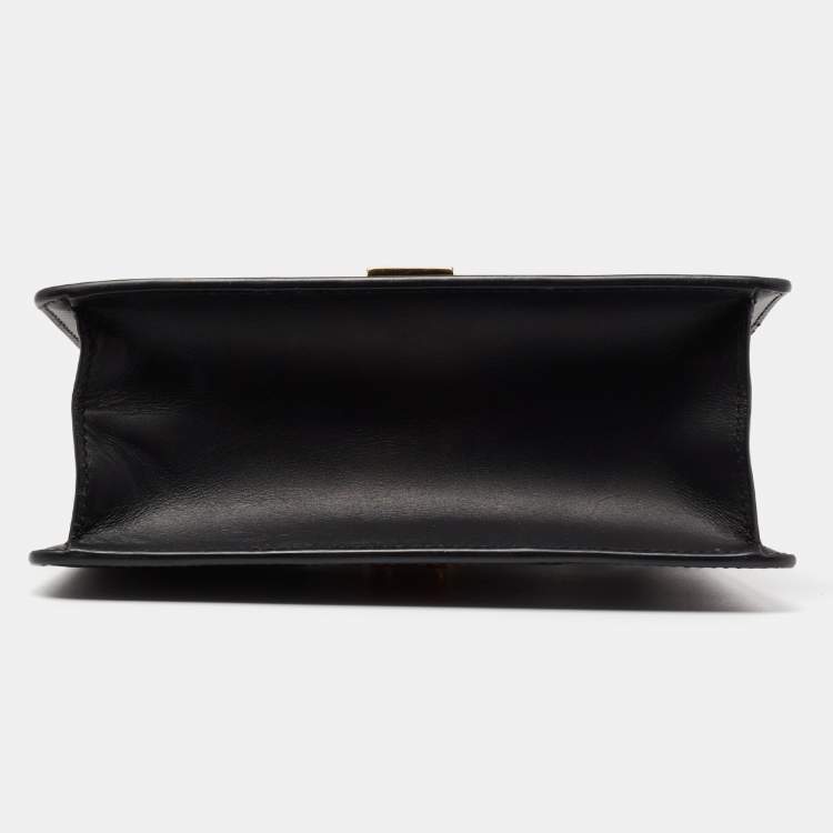 Pre Owned Gucci Black Leather Mini Web Chain Sylvie Top Handle Bag