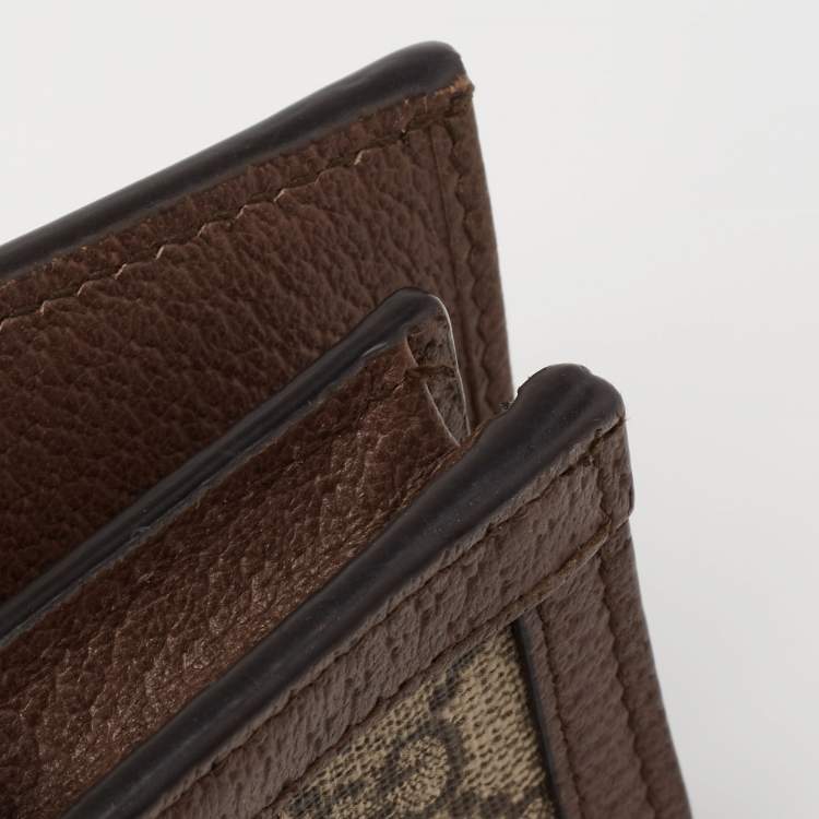 Pre Owned Gucci Beige/Brown GG Supreme Canvas and Leather Ophidia Web Compact Wallet