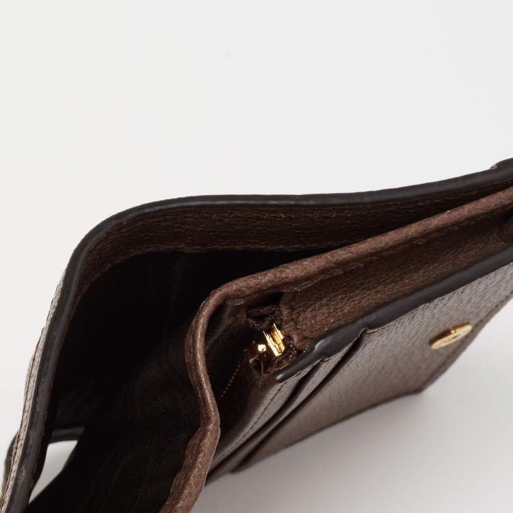 Pre Owned Gucci Beige/Brown GG Supreme Canvas and Leather Ophidia Web Compact Wallet