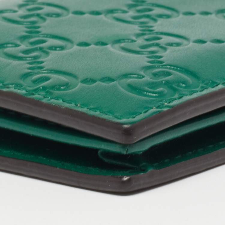Pre Owned Gucci Green Guccissima Leather Flap Card Case