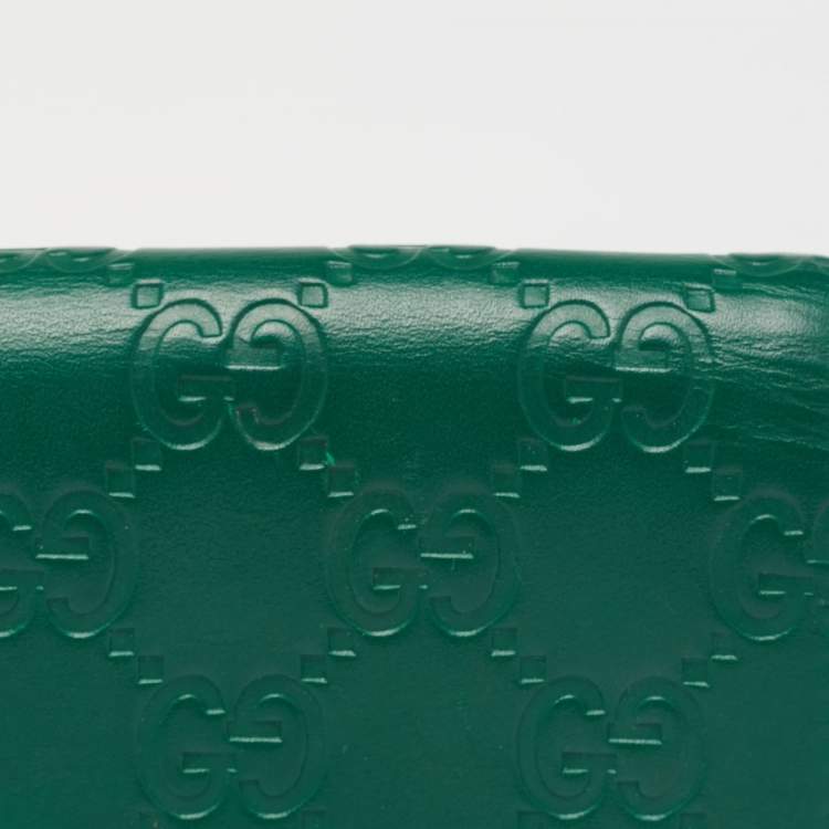 Pre Owned Gucci Green Guccissima Leather Flap Card Case
