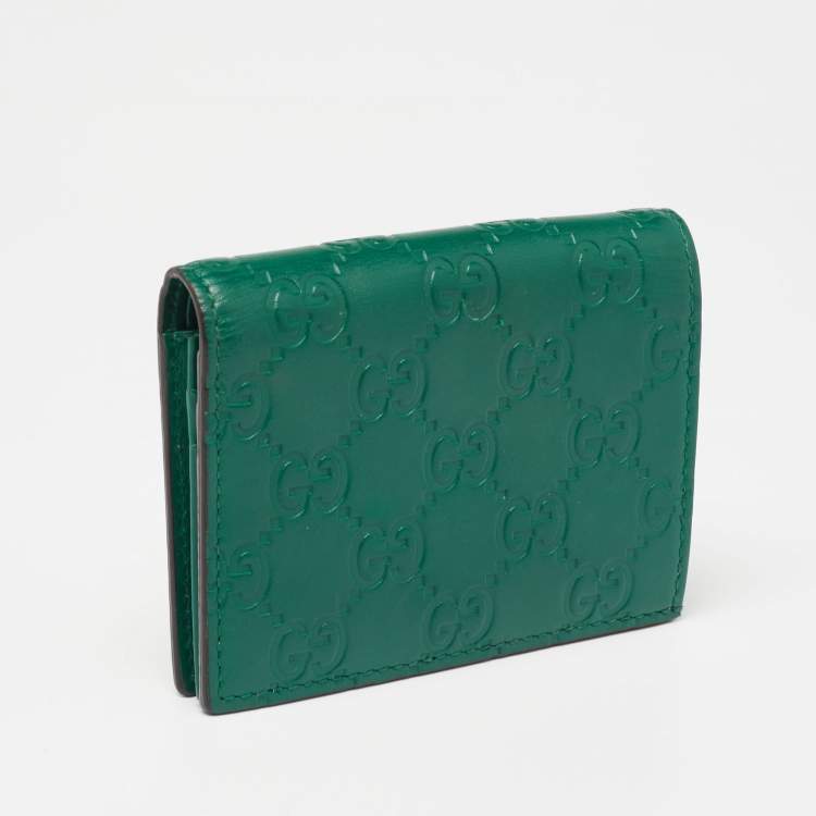 Pre Owned Gucci Green Guccissima Leather Flap Card Case