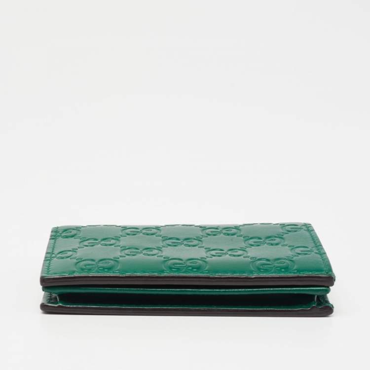 Pre Owned Gucci Green Guccissima Leather Flap Card Case
