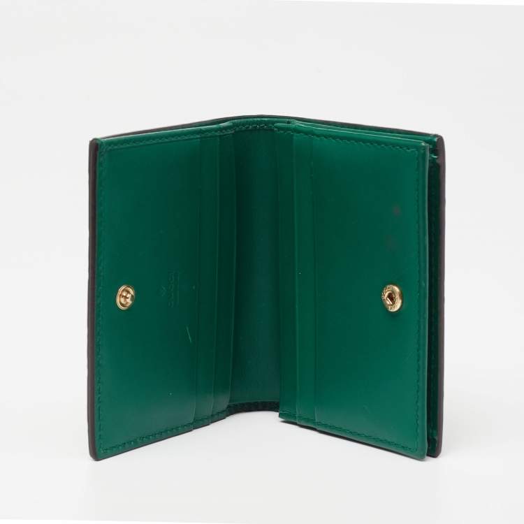 Pre Owned Gucci Green Guccissima Leather Flap Card Case
