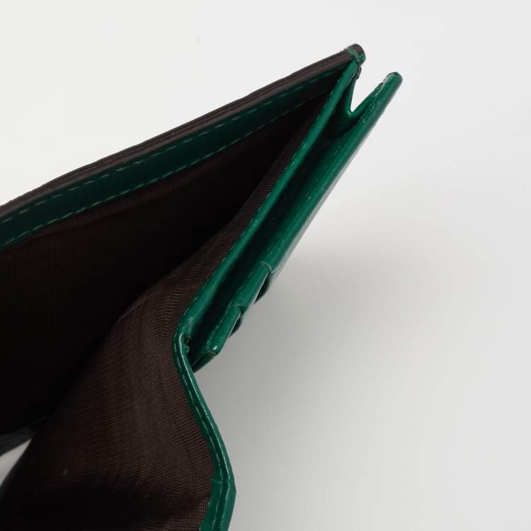 Pre Owned Gucci Green Guccissima Leather Flap Card Case